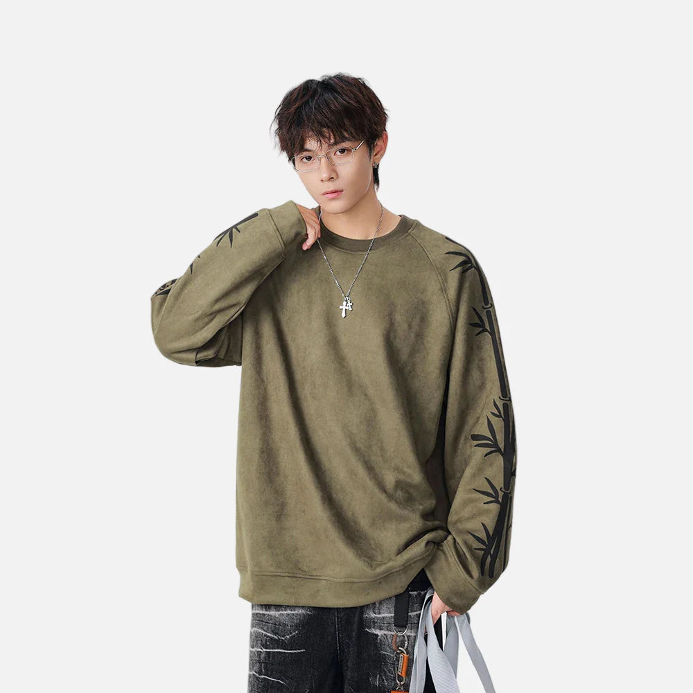 Sweatshirt mit Bambusmuster und Rundhalsausschnitt