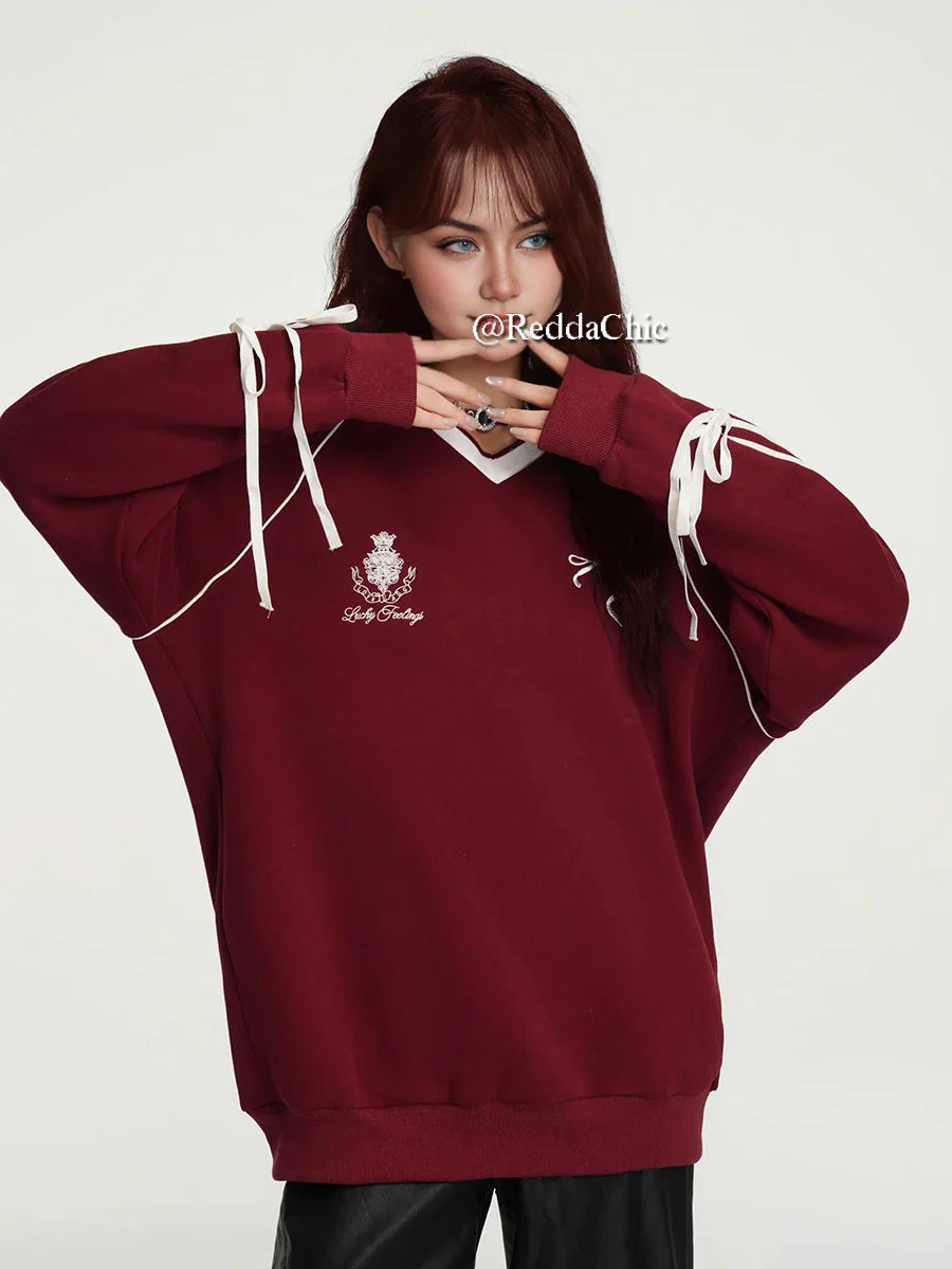Retro-Fleece-Sweatshirt mit roten Baseballstreifen