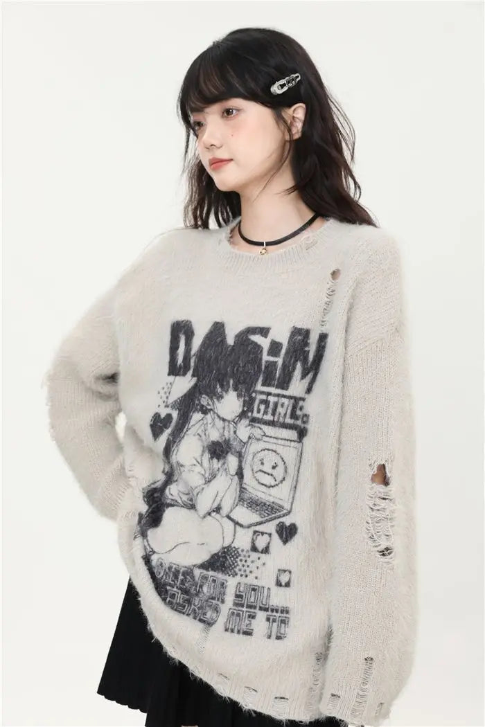 Pull déchiré vintage gothique japonais