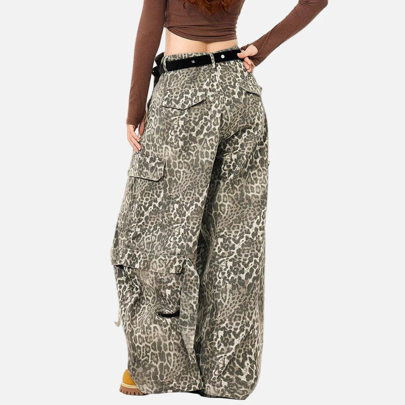Pantalon cargo élégant à imprimé léopard américain