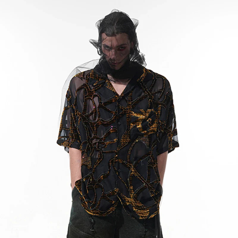 Chemise ample à manches courtes et revers en forme de serpent diamant