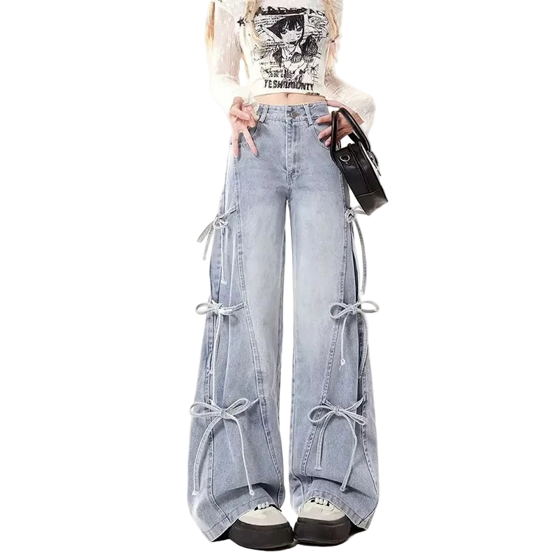 Y2K Bow Bandage Wide-Leg Jeans