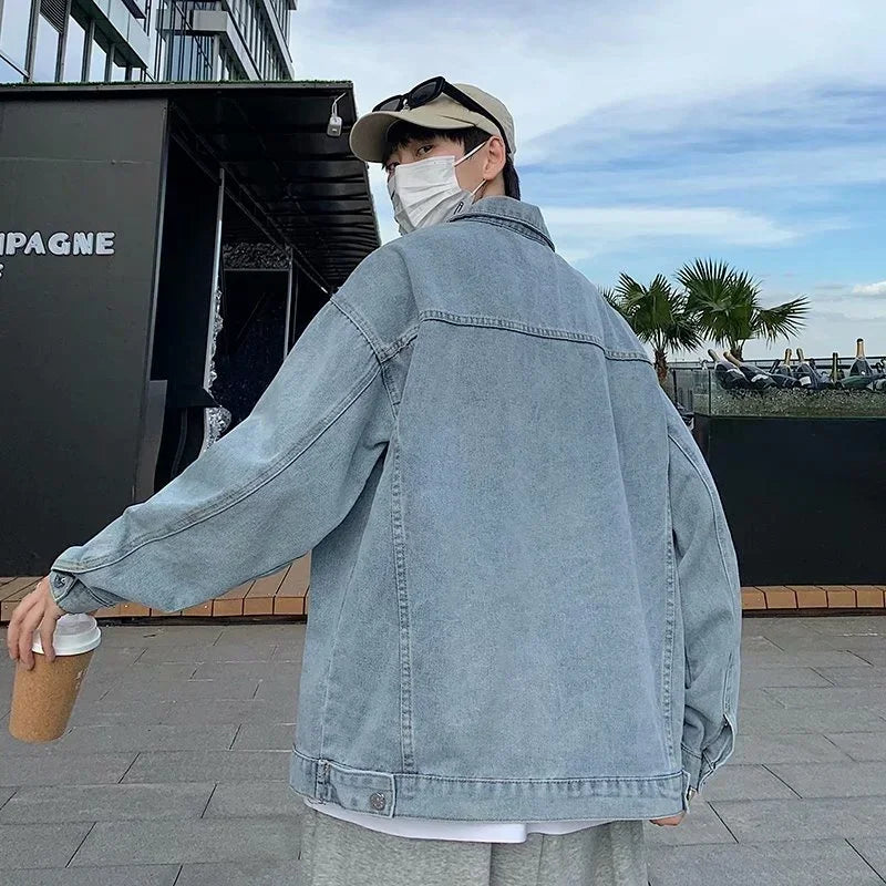 Veste en jean bleu rétro ample et confortable classique