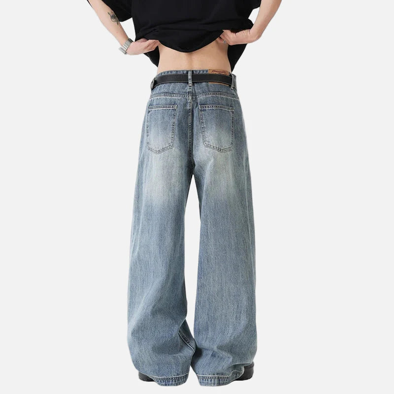 Streetwear Wide Leg Washed Denim Jeans