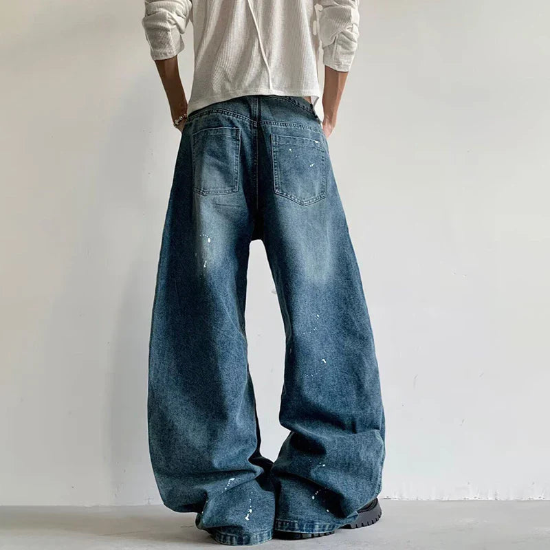 Jeans mit herzförmiger Stickerei, lockerem Schnitt und weitem Bein