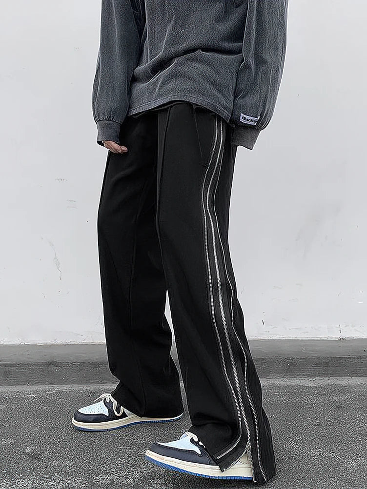 Pantalon noir décontracté à fermeture éclair