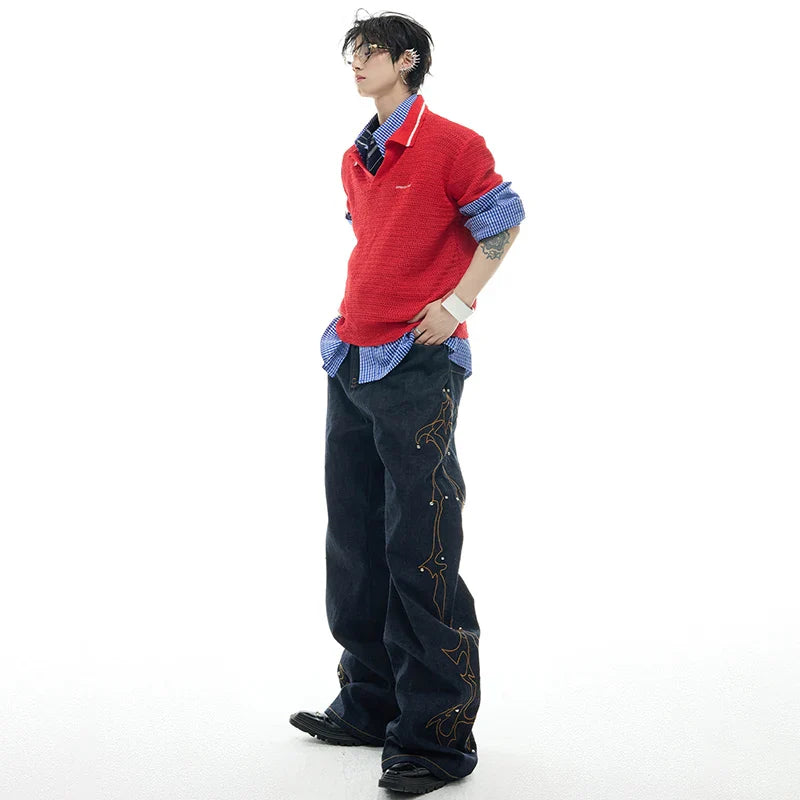 Hochwertige, personalisierte Jeans mit Stickerei und weitem Bein