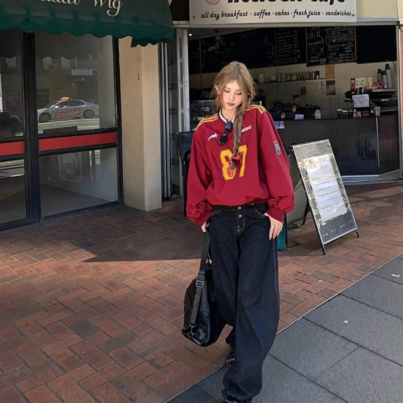 Striped V-Neck Oversized Sweatshirt