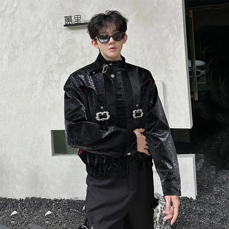 Fashionable Metallic Patchwork Leather Jacket