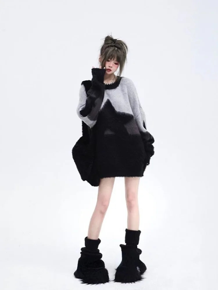 Pull japonais vintage oversize brodé d'étoiles