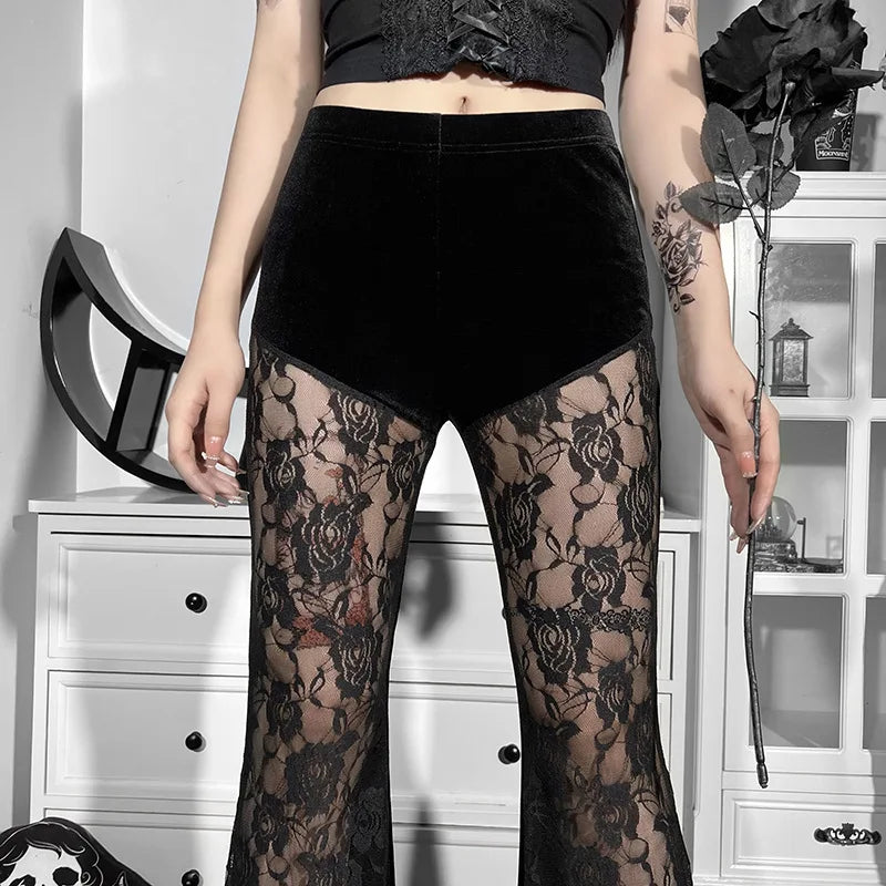 Dunkelgraue, hochtaillierte Schlaghose im Gothic-Stil