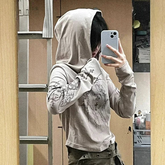 Sweat à capuche imprimé grunge style punk pour le week-end