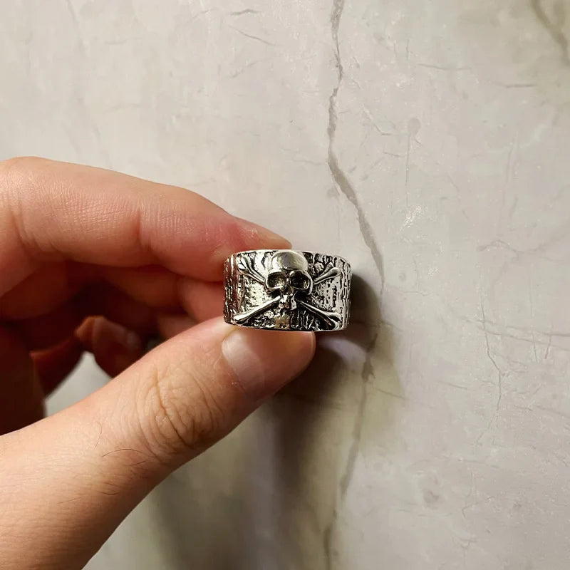 Punk Gothic Silber Retro Totenkopf Breiter Ring