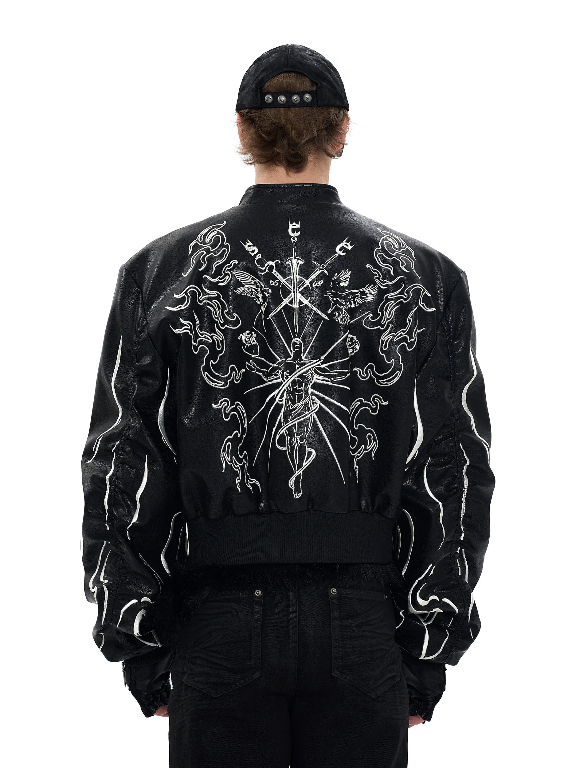 Stilvolle bestickte Motorradjacke aus PU-Leder