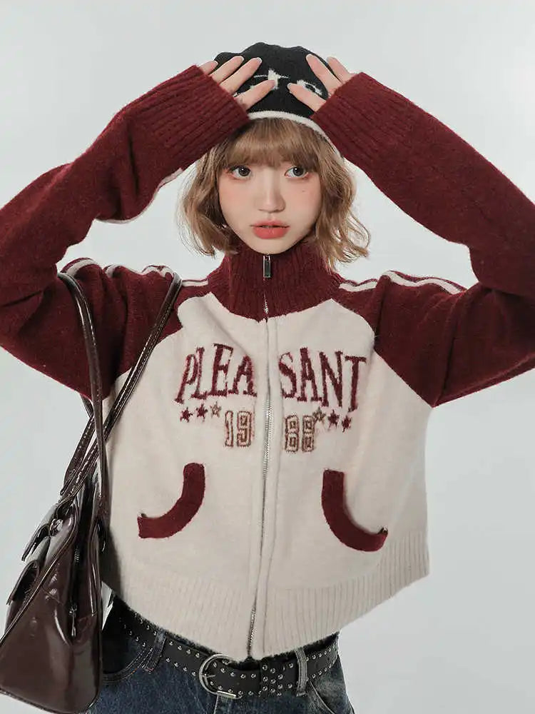 Vintage-Sweatshirt im amerikanischen Stil mit hohem Kragen