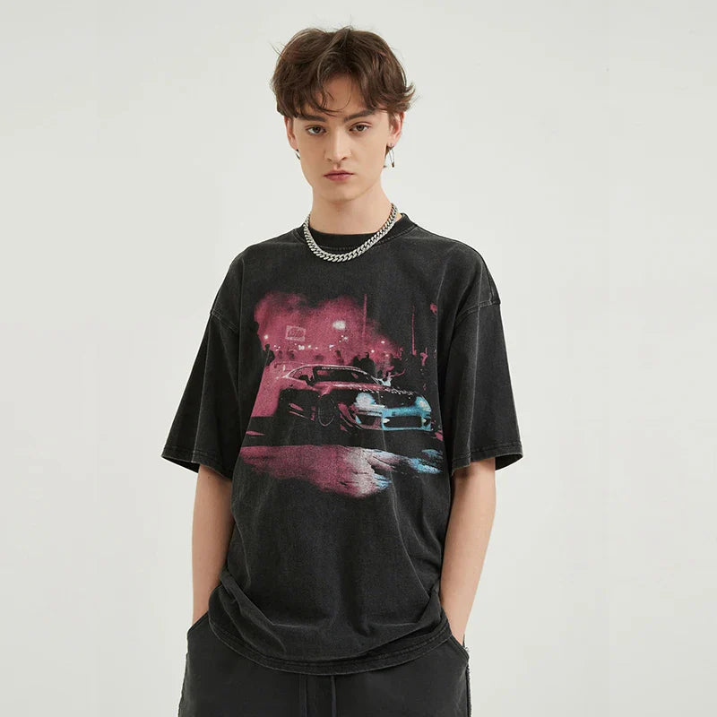 Y2K Washed Racing Car T-Shirt