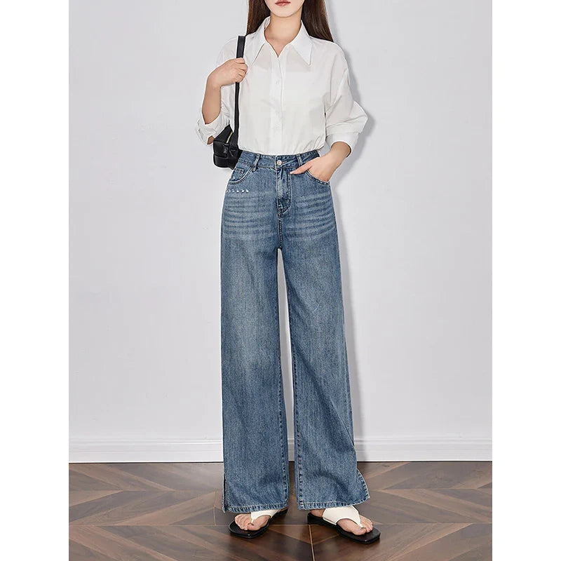 Handgefertigte Jeans mit weitem Bein