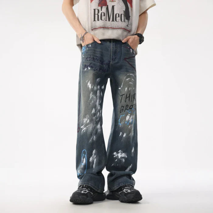 Denim Game Strong Retro Graffiti Loose Jeans