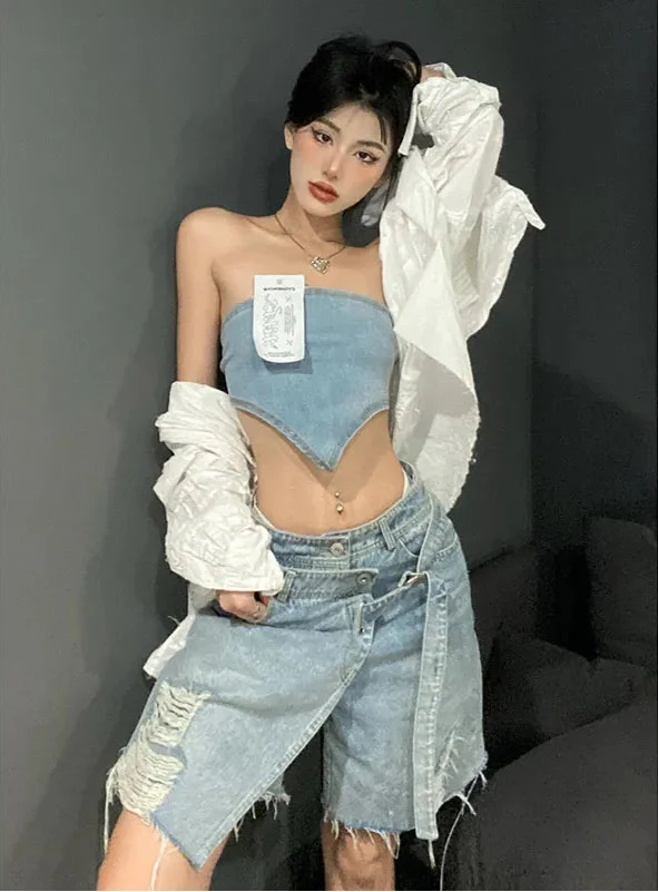 Vintage-Jeansshorts für Damen, hochgeschnitten, mit hohem Bund