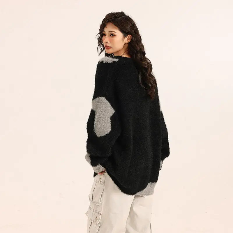 Cooler, lockerer Retro-Strickcardigan für Damen