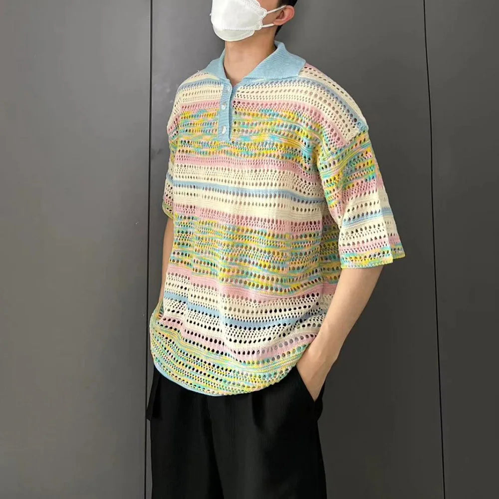Vielseitiger Polo-Pullover mit Farbverlauf und Streifenmuster