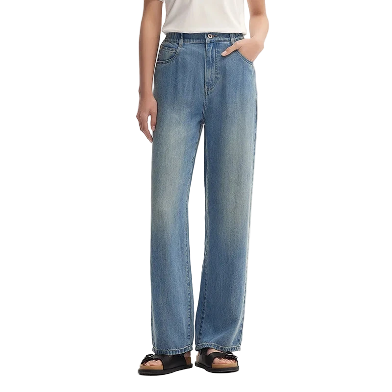Elastic Waist Long Denim Jeans