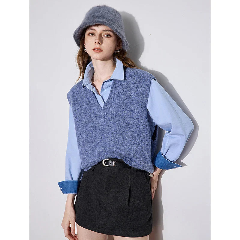 Ärmelloser Pullover aus warmer Alpakawolle mit V-Ausschnitt
