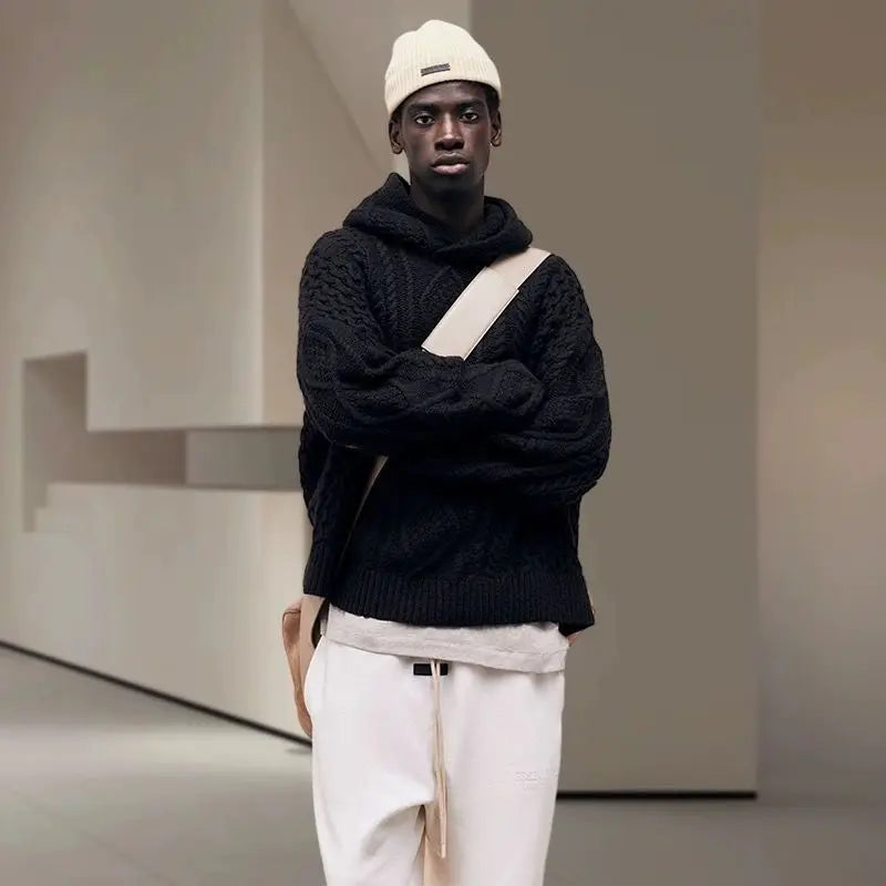 Streetwear Gemütlicher Strickpullover mit Kapuze im Hip-Hop-Stil