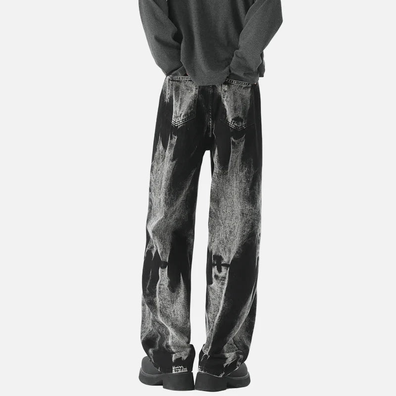 Strapazierfähige Streetwear-Jeans mit schwarzem Batikmuster