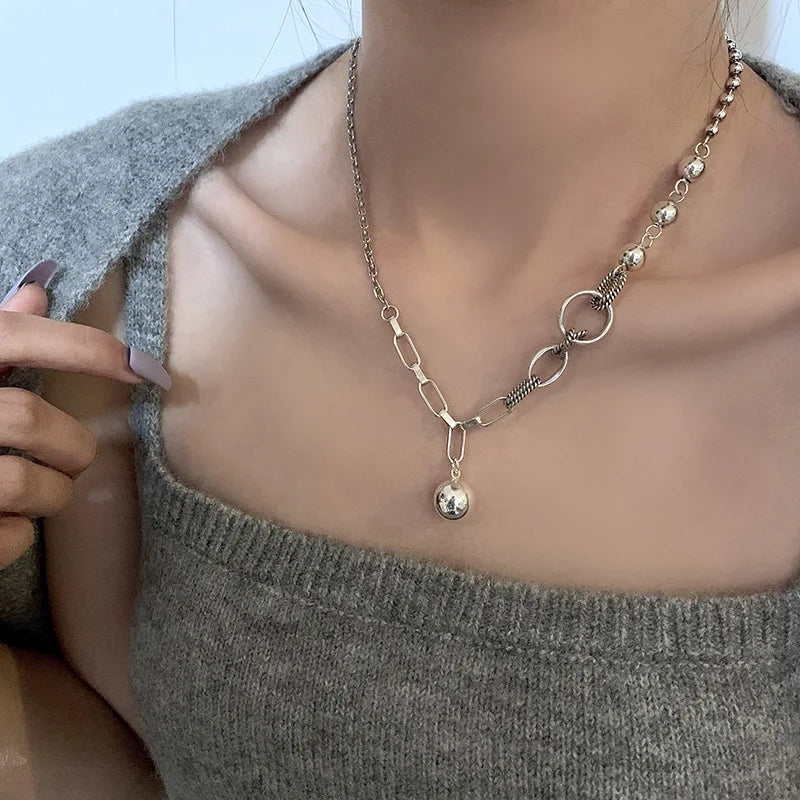 Geometric Asymmetric Sterling Silver Necklace