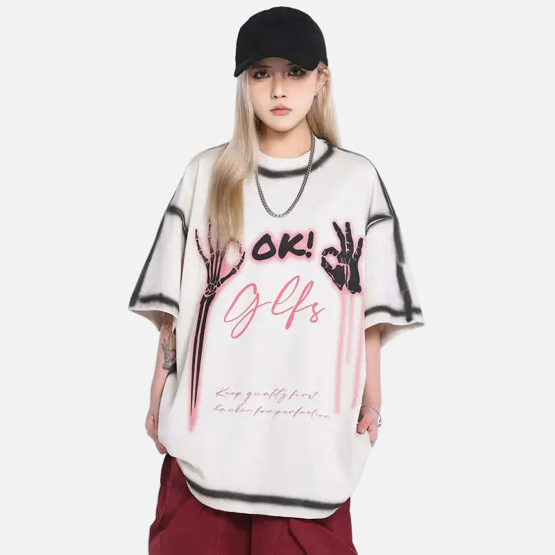 Kurzarm-T-Shirt im Punk-Gothic-Stil mit Grafikprint