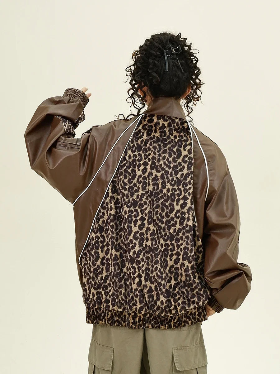 Leopardenmuster-Jacke aus PU-Leder