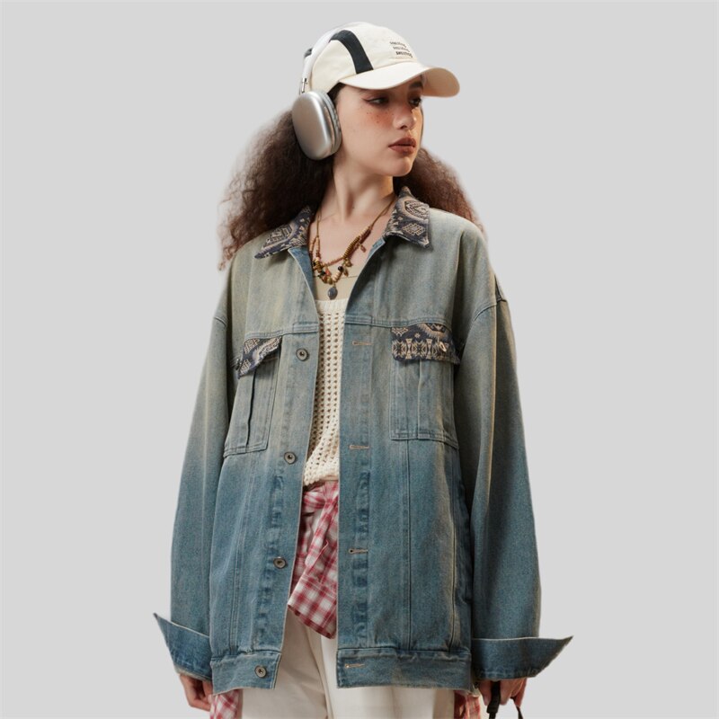 veste en jean délavée bleue
