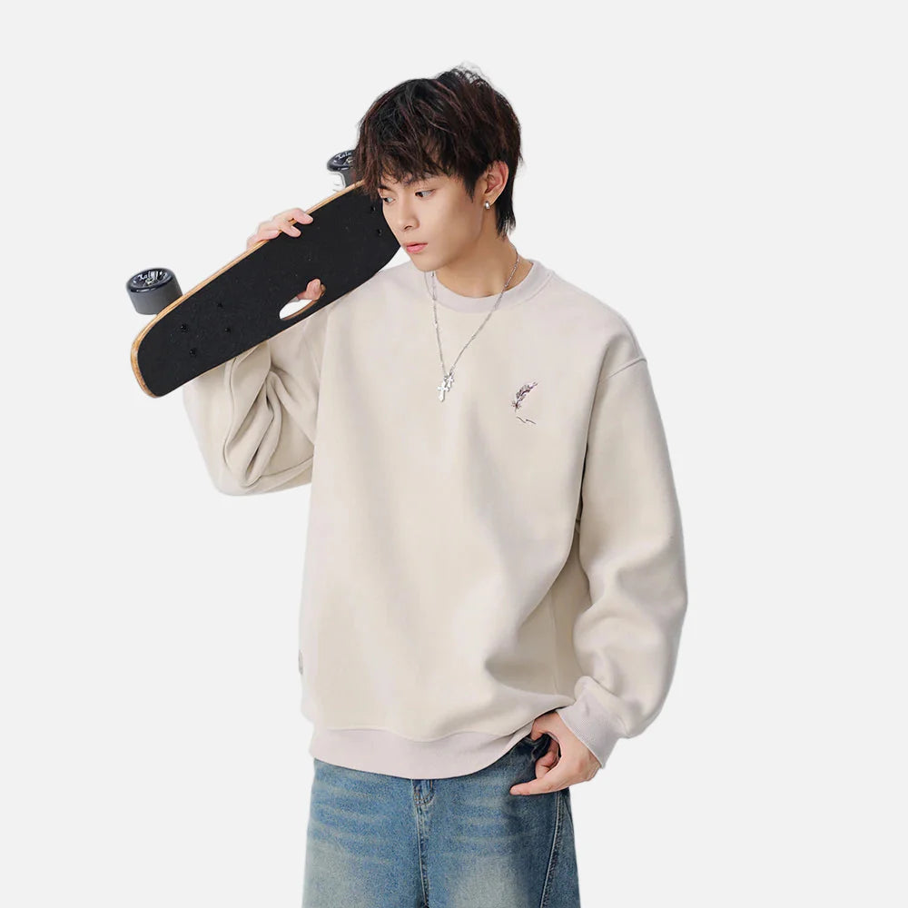 Weiches, besticktes Sweatshirt mit Rundhalsausschnitt