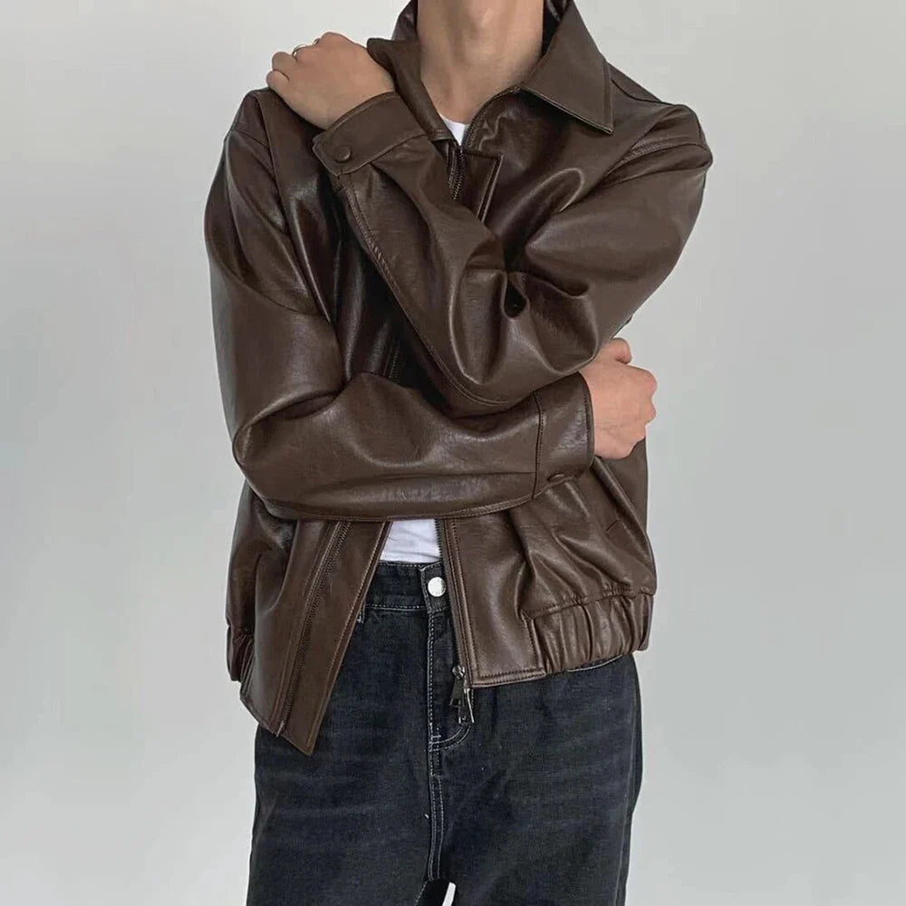 Langlebige, locker sitzende britische Lederjacke im Retro-Stil