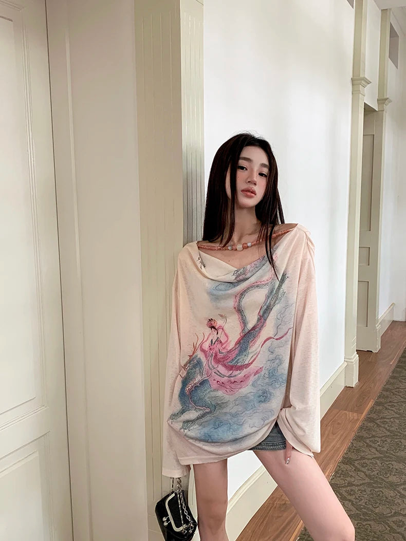 "Y2K Illustration Graphic Knit Top