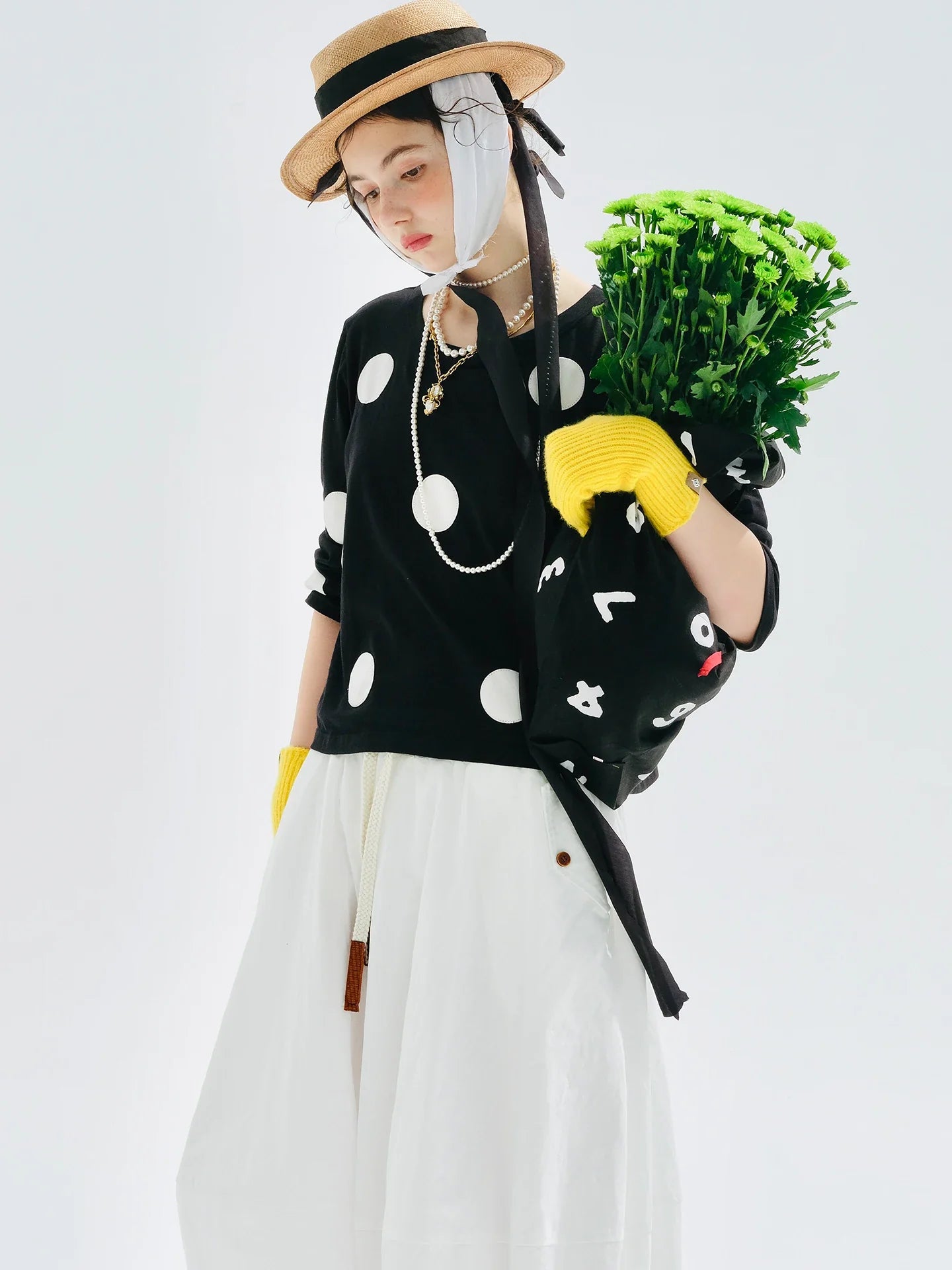 Polka Dot Black White Long Sleeve T-Shirt