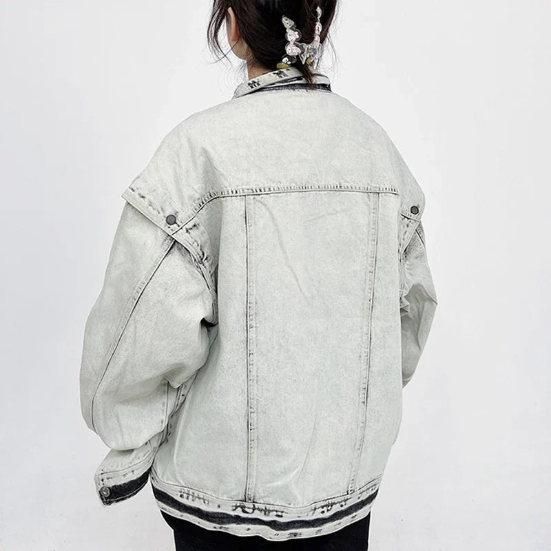 Veste en jean oversize gris délavé à motif lettrage