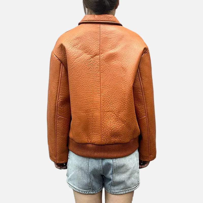 Veste vintage en cuir de mouton véritable à bulles