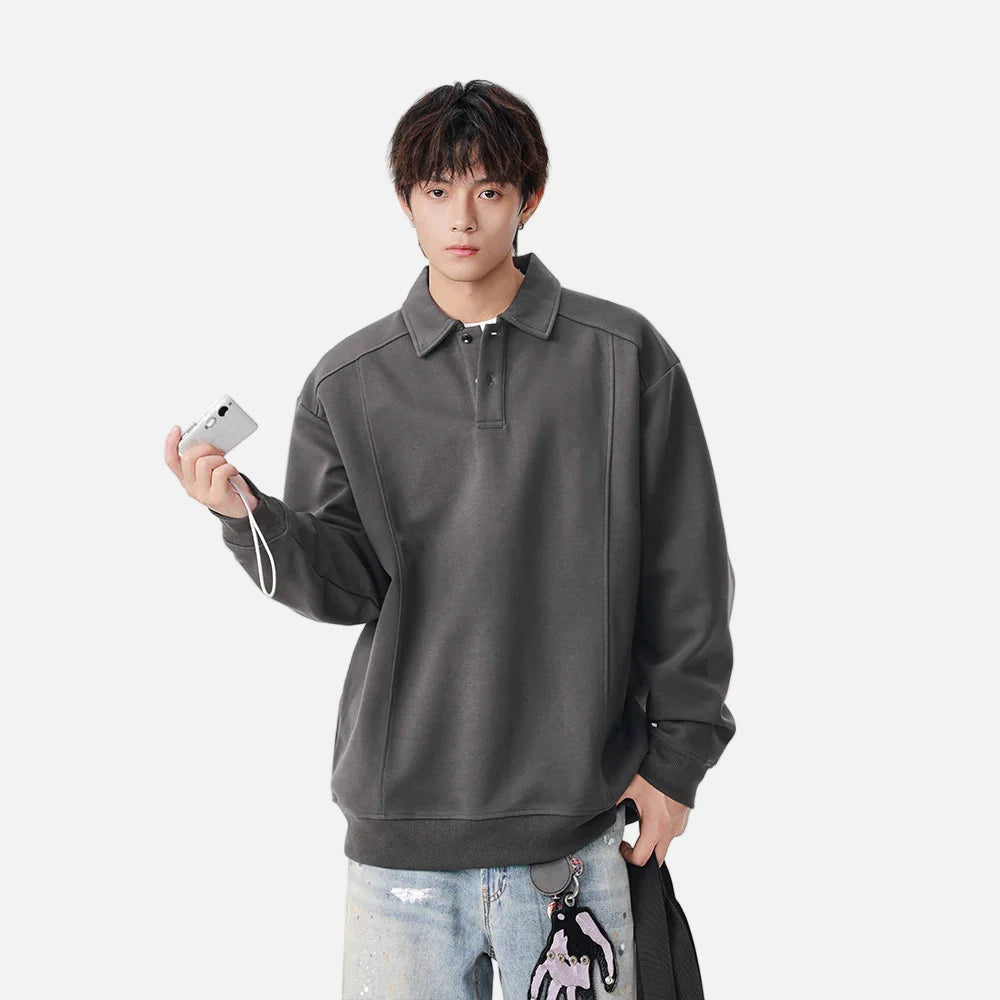 Klassisches, locker geschnittenes Langarm-Polo-Sweatshirt