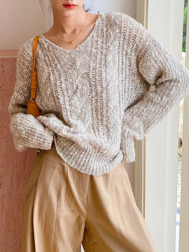 Französischer, lockerer Khaki-Pullover