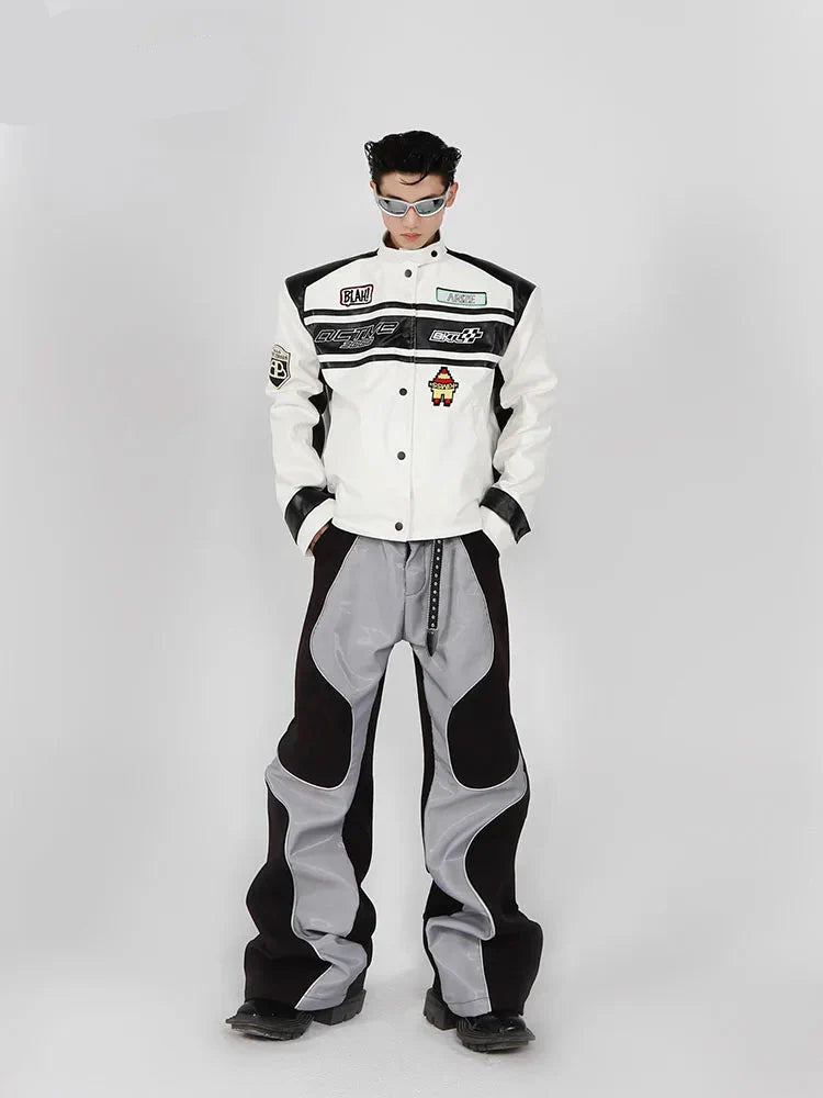 Streetwear Langlebige Luxus-Patchwork-Lederhose