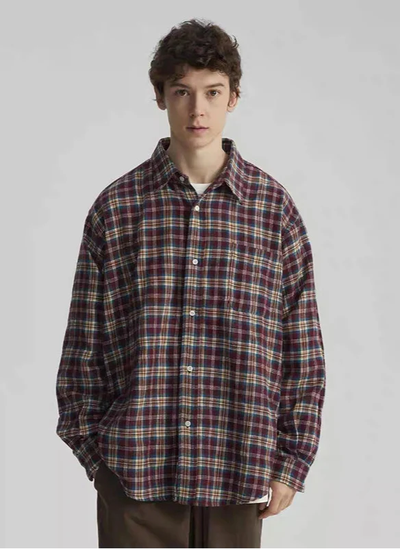 Chemise vintage à carreaux oversize à manches longues