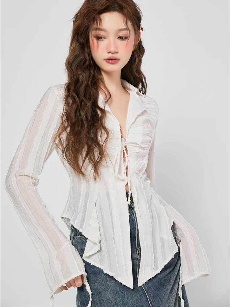 Y2K Bandage Chiffon Long Sleeve Shirt