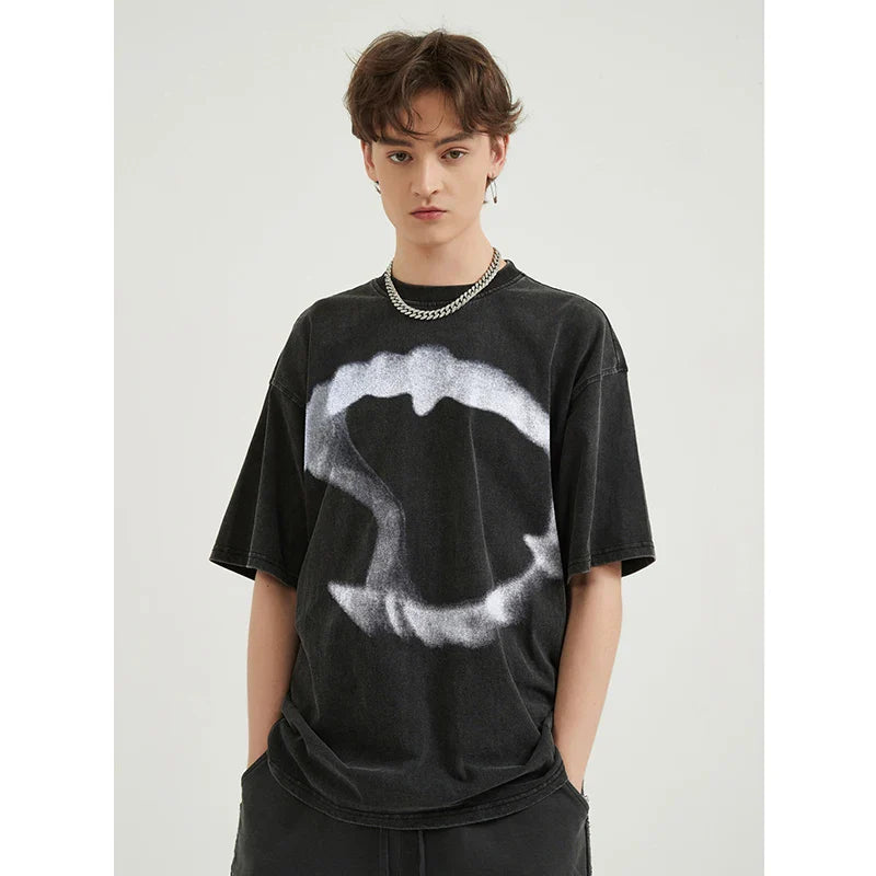 Retro Graphic Teeth Washed T-Shirt