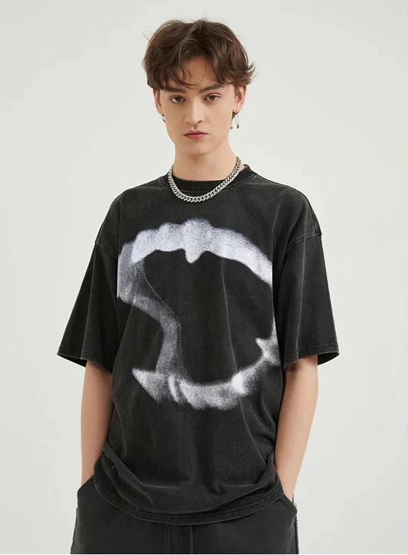 Breathable Oversized Washed Black Graphic T-Shirt