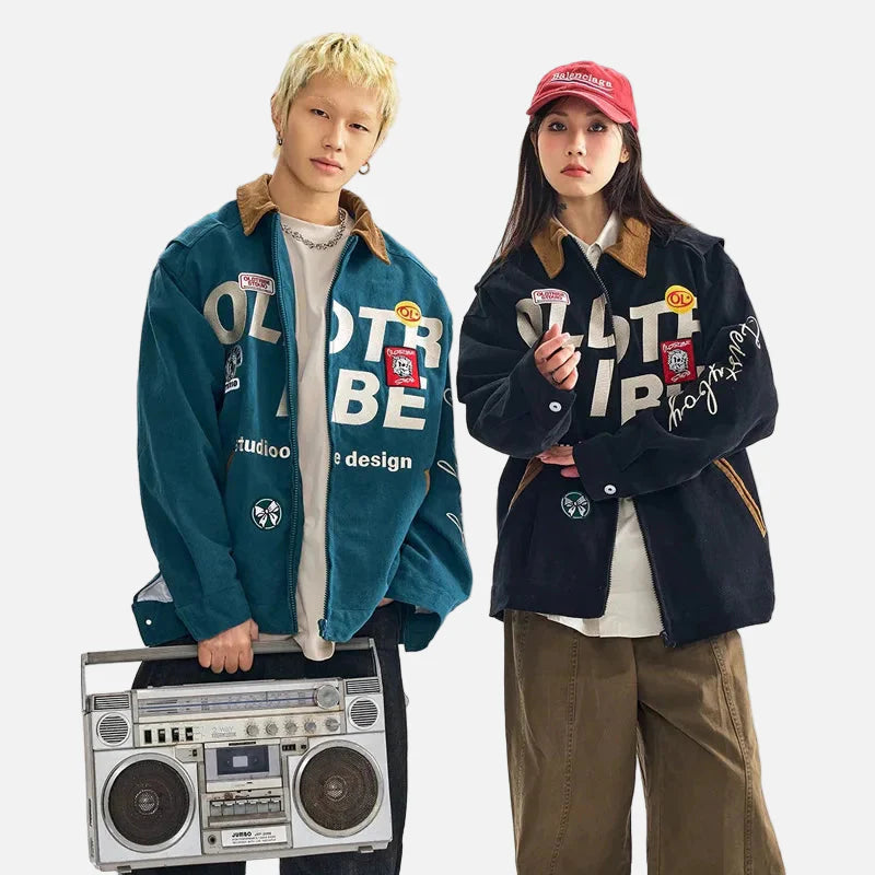 Veste cargo universitaire brodée, style streetwear printanier
