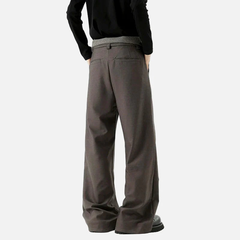 Pantalon de costume droit plissé à jambes plissées, couleur contrastée et confortable