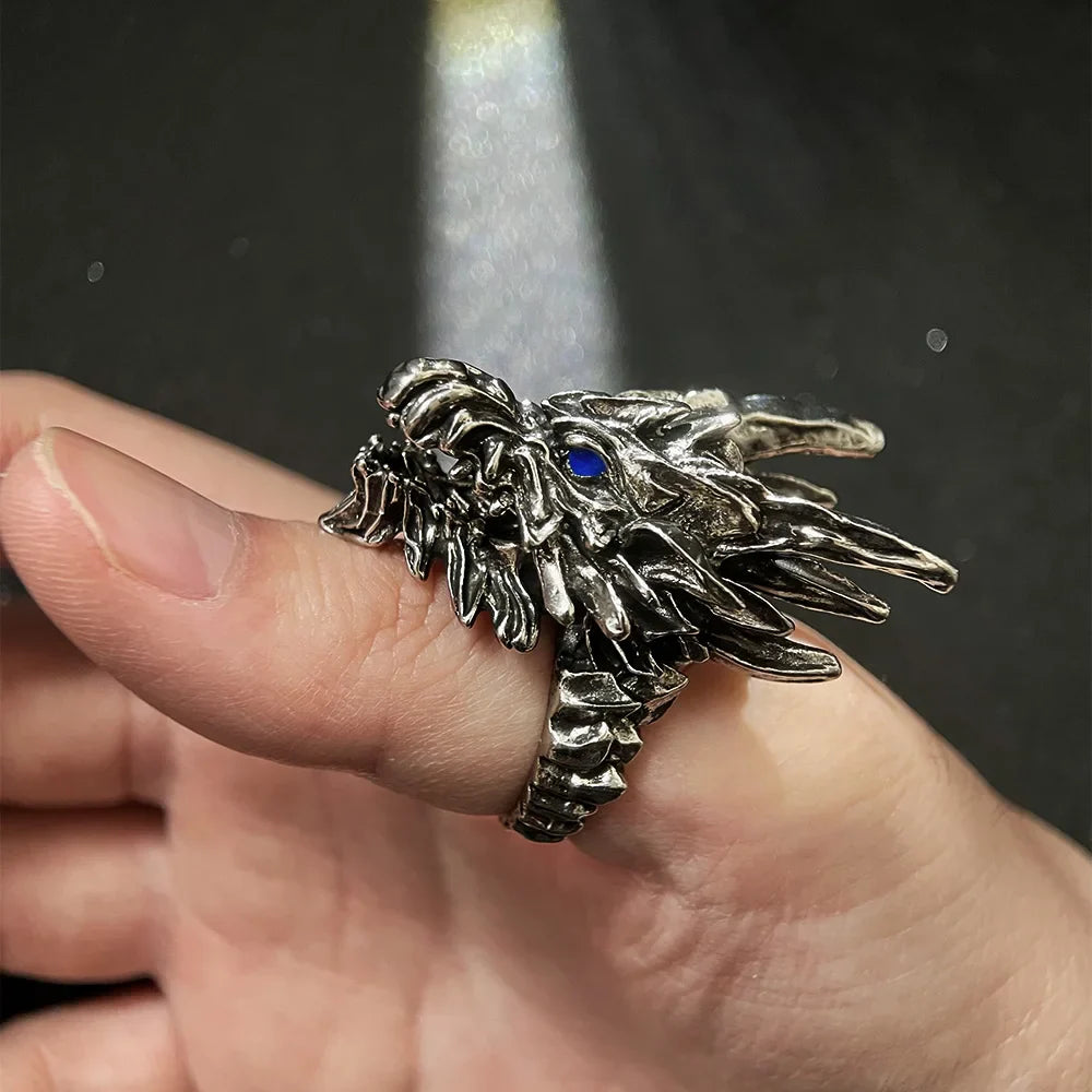 Y2K Stahldrache Großer gotischer Ring