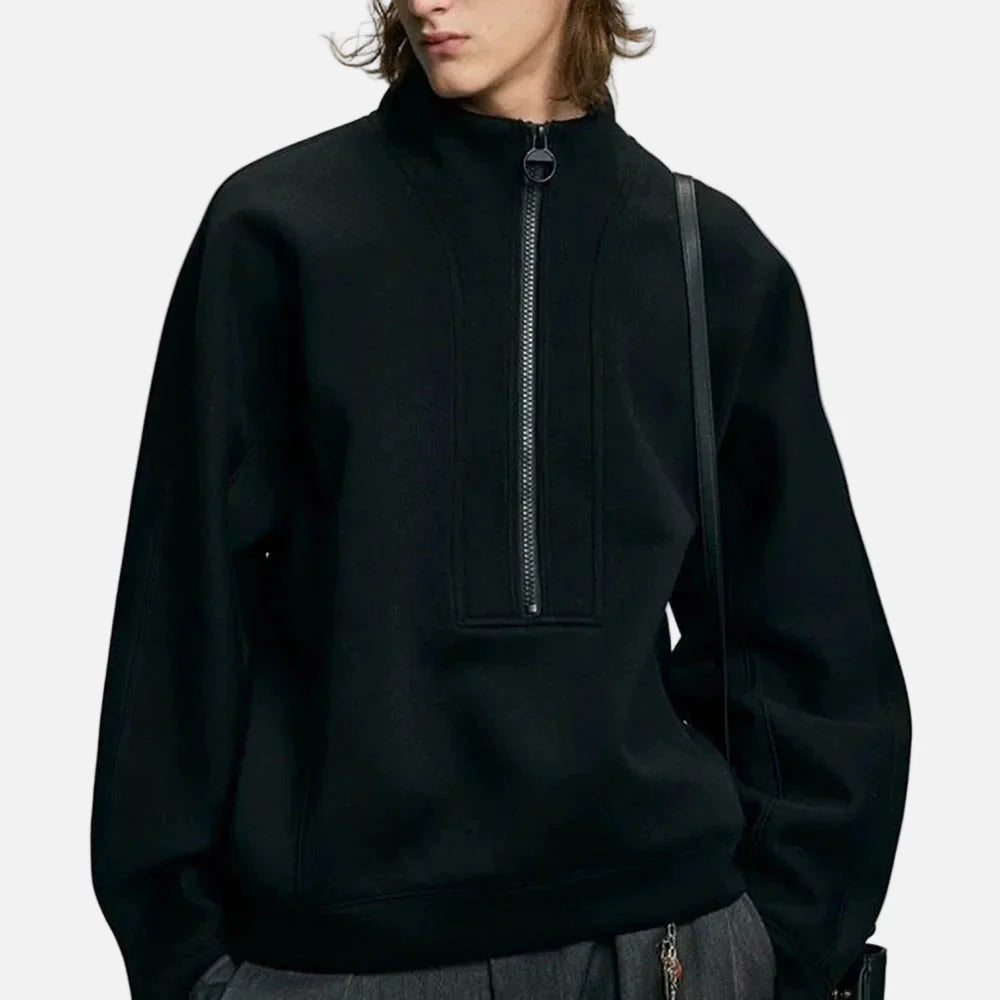 Langarm-Sweatshirt mit halbem Reißverschluss in Unifarbe